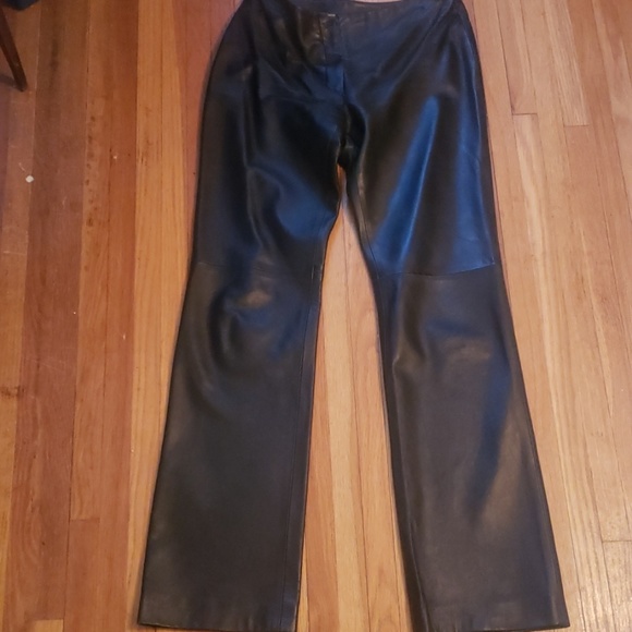 identify Pants - Women's Straight Leg Leather Pants - Black